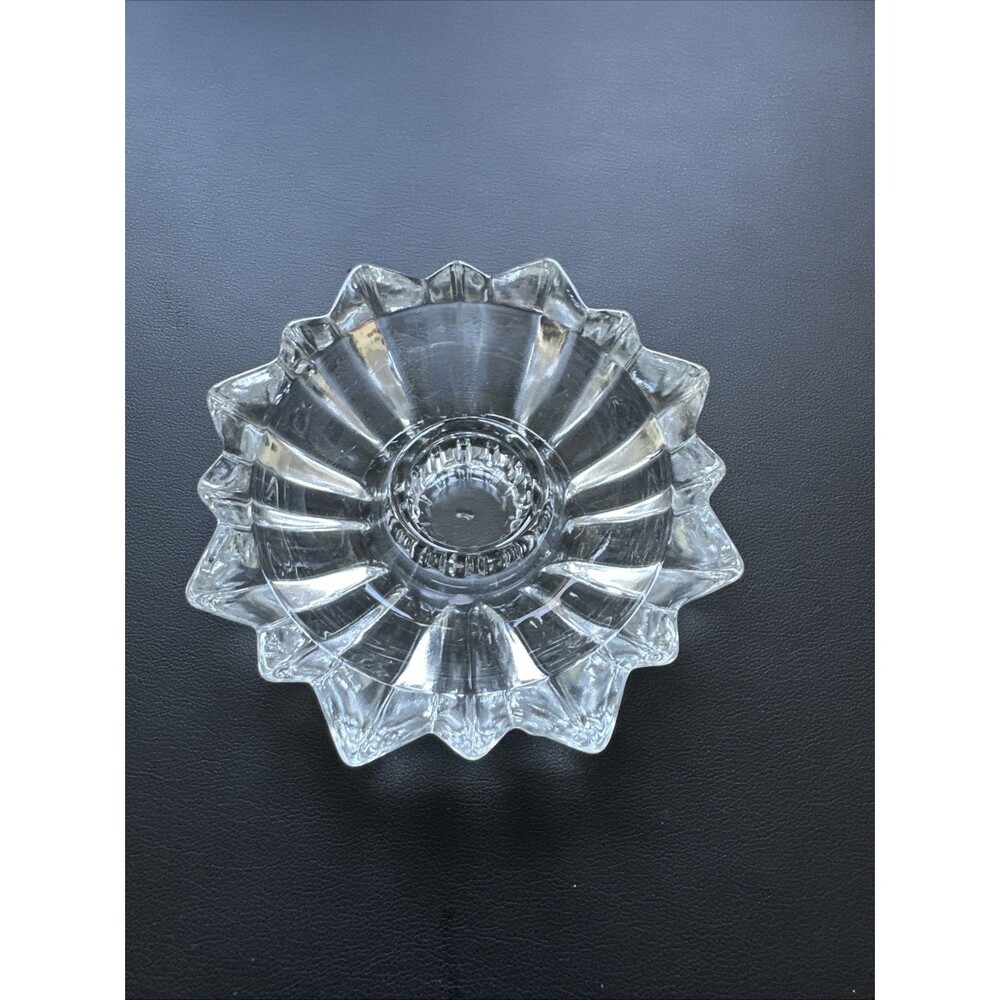 Vintage Clear Glass Candle Holder Trinket Dish Sunburst Ribbed
